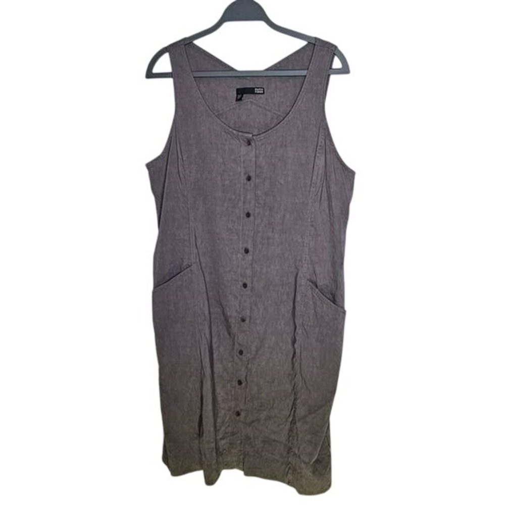 Eileen Fisher L Linen Viscose Button Front Midi Dress Minimalist Lagenlook